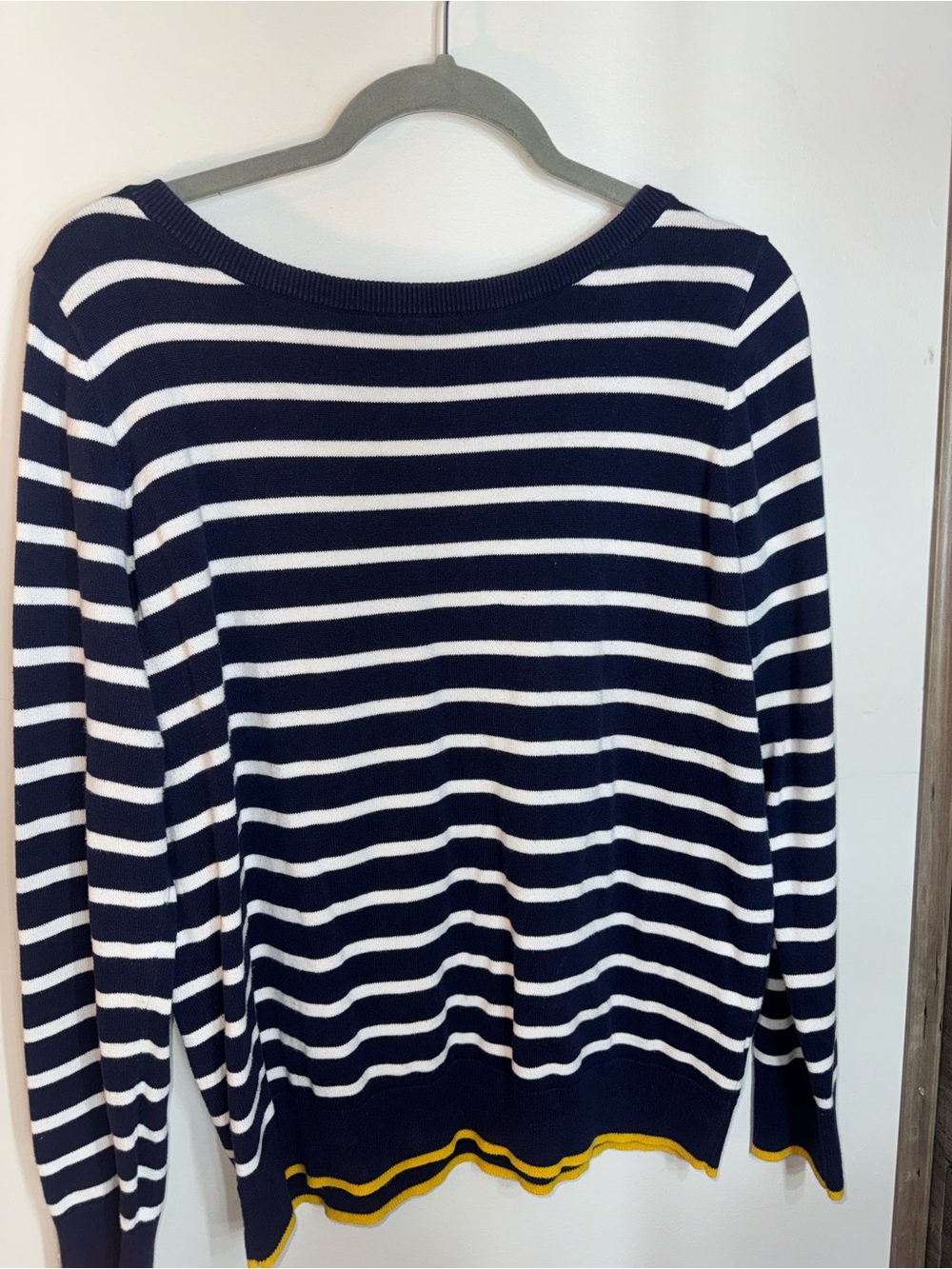 GAP Navy and White Striped Knit Top with Yellow Accent